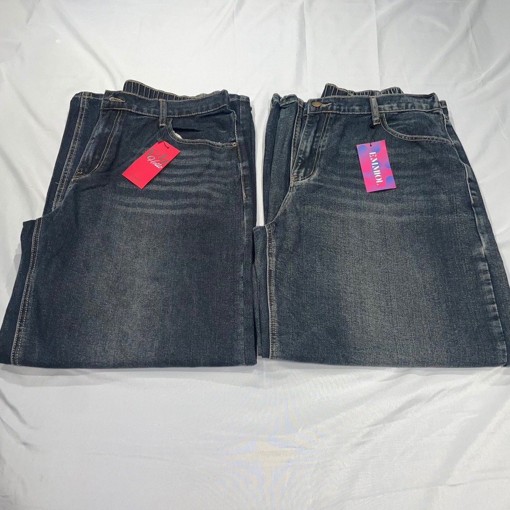 Emmiol S.UORIAL‎ Womens Wide Leg Jeans Dark Wash High Rise 2XL New